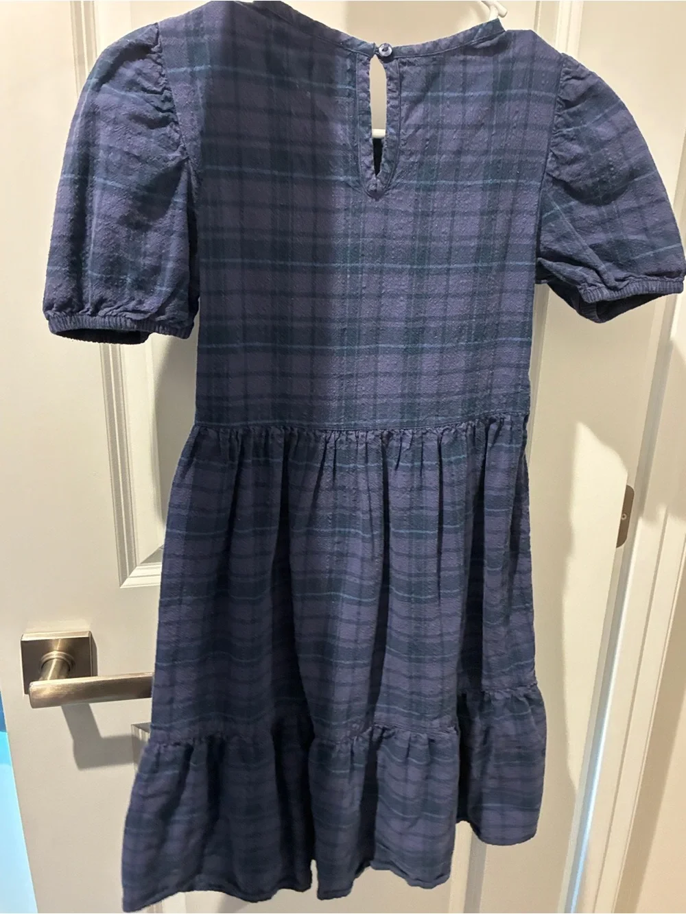 Free Assembly Blue Plaid Puff-Sleeve Smocked Dress Size 14/16